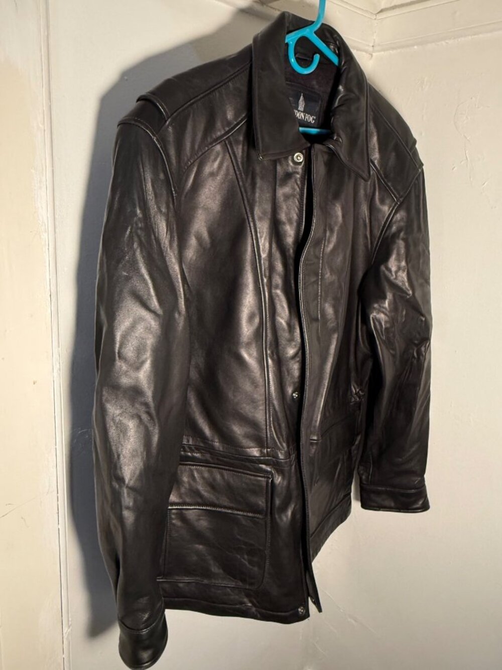 Vintage London Fog Men's Black Leather Jacket - Size Large